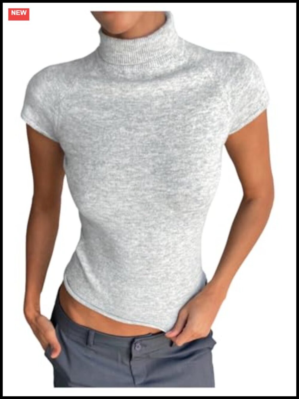 Y2K Knitted Crop Sweater Turtleneck Cap Sleeve Slim Fit